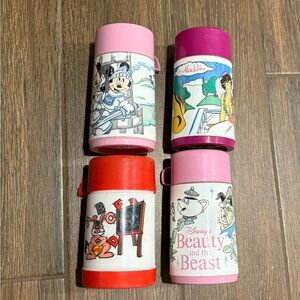 Vintage‎ Disney Lot Of 4 Character Thermos Mickey Mouse Aladdin Beauty And Beast